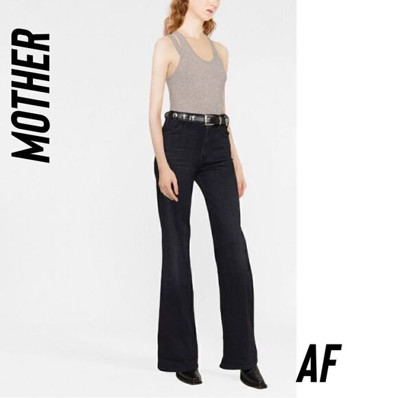MOTHER THE HUSTLER ROLLER HEEL BLACK DENIM JEANS WASH IS PITCH NWT - Picture 1 of 9
